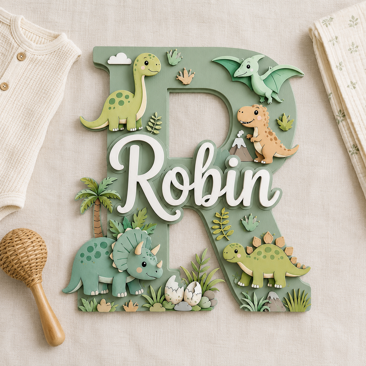 Personalized Dinosaur Nursery Name Sign, Dino Nursery Wall Decor, Custom Baby Boy Name Sign, Jurassic Kids Room Decor