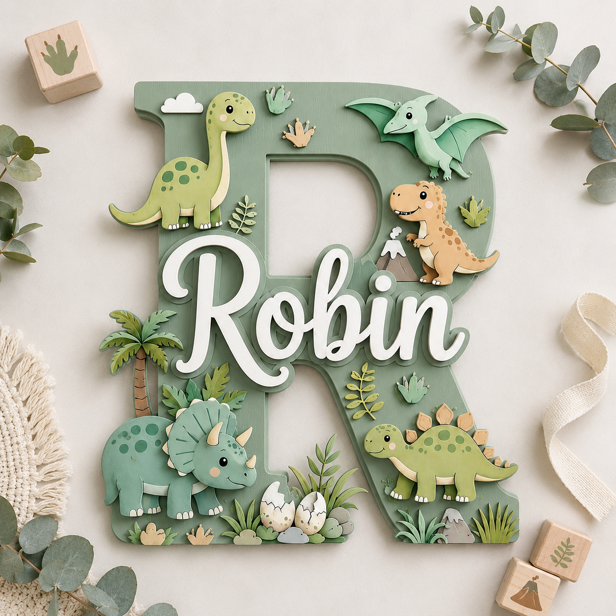 Personalized Dinosaur Nursery Name Sign, Dino Nursery Wall Decor, Custom Baby Boy Name Sign, Jurassic Kids Room Decor