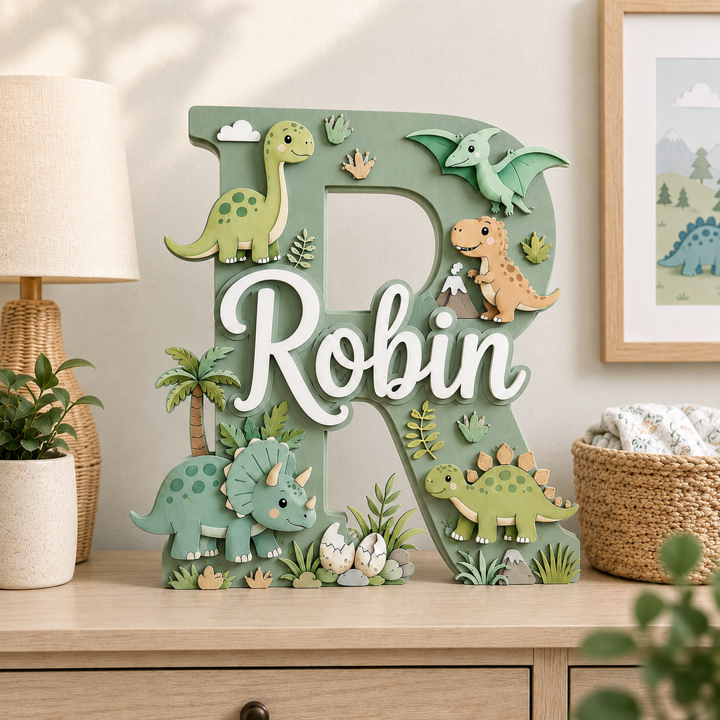 Personalized Dinosaur Nursery Name Sign, Dino Nursery Wall Decor, Custom Baby Boy Name Sign, Jurassic Kids Room Decor