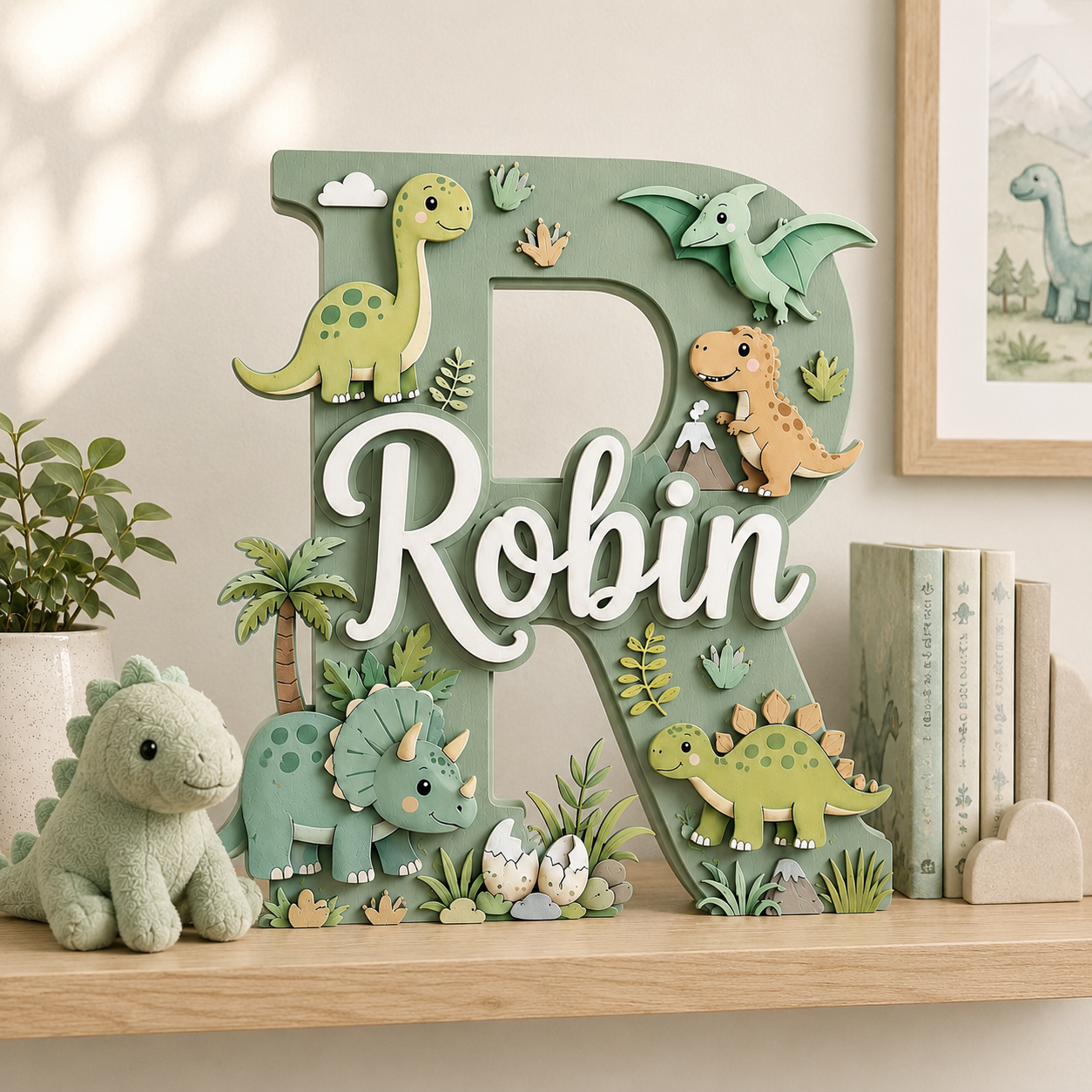 Personalized Dinosaur Nursery Name Sign, Dino Nursery Wall Decor, Custom Baby Boy Name Sign, Jurassic Kids Room Decor