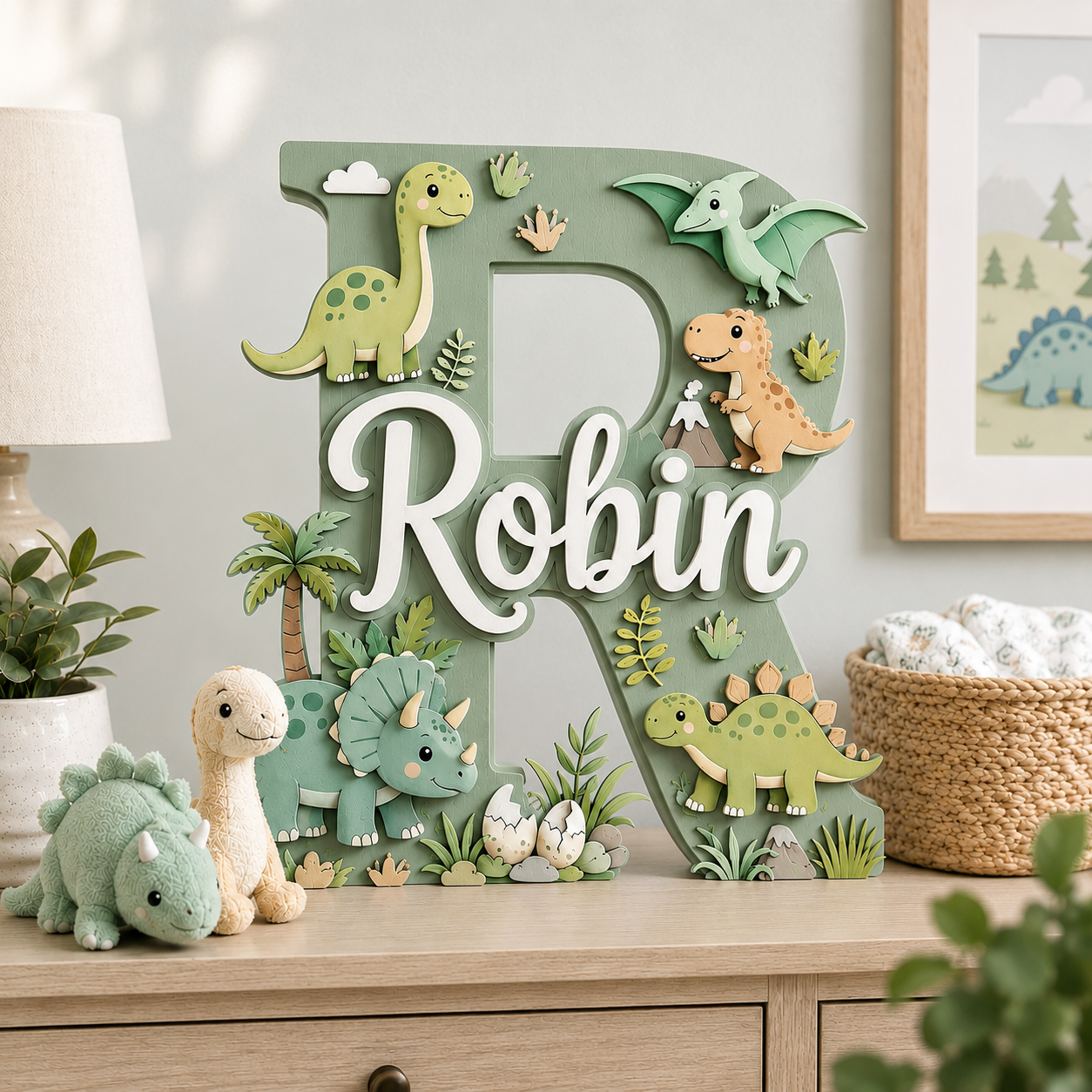 Personalized Dinosaur Nursery Name Sign, Dino Nursery Wall Decor, Custom Baby Boy Name Sign, Jurassic Kids Room Decor