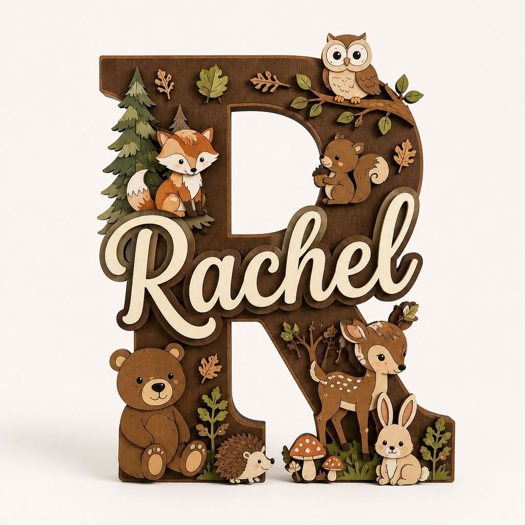 Personalized Woodland Nursery Name Sign, Forest Animals Nursery Decor, Bear Fox Deer Owl Baby Name Sign, Kids Room Wall Art