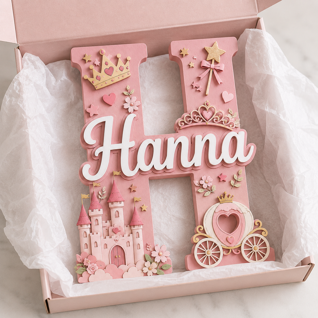 Personalized Princess Nursery Name Sign, Pink Castle Nursery Wall Decor, Fairy Tale Baby Name Sign, Girls Room Decor, Baby Shower Gift