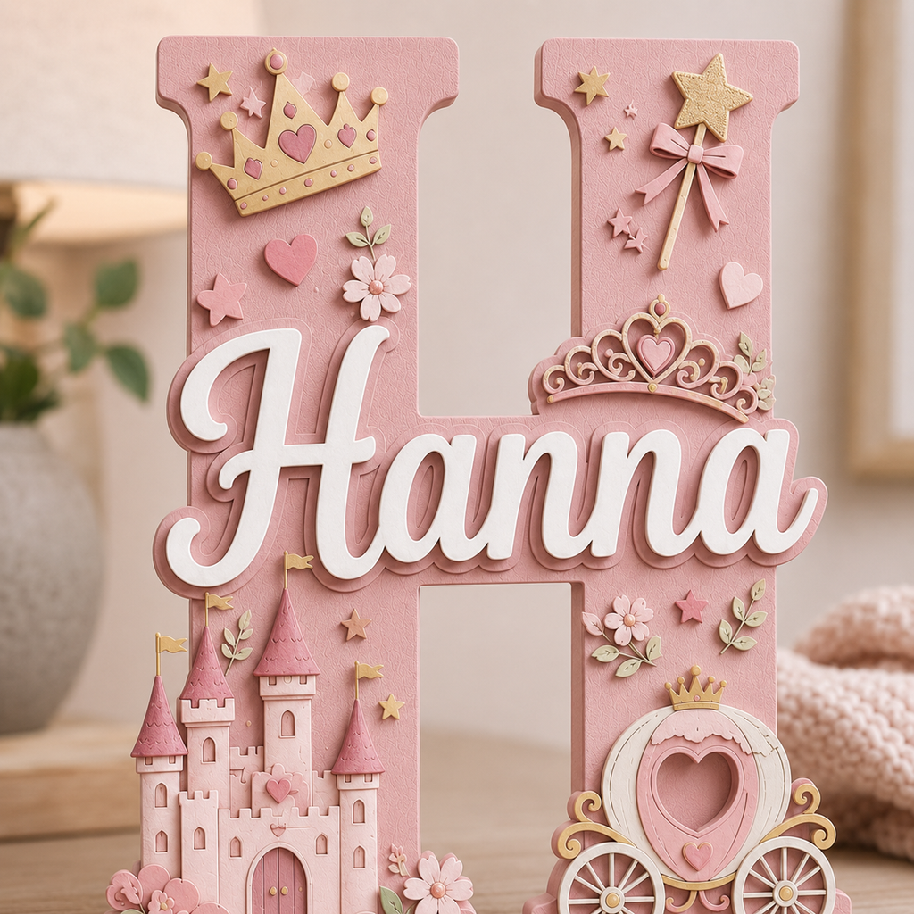 Personalized Princess Nursery Name Sign, Pink Castle Nursery Wall Decor, Fairy Tale Baby Name Sign, Girls Room Decor, Baby Shower Gift