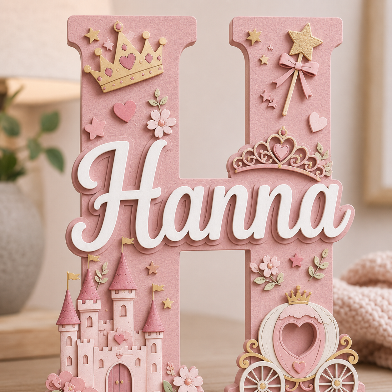 Personalized Princess Nursery Name Sign, Pink Castle Nursery Wall Decor, Fairy Tale Baby Name Sign, Girls Room Decor, Baby Shower Gift