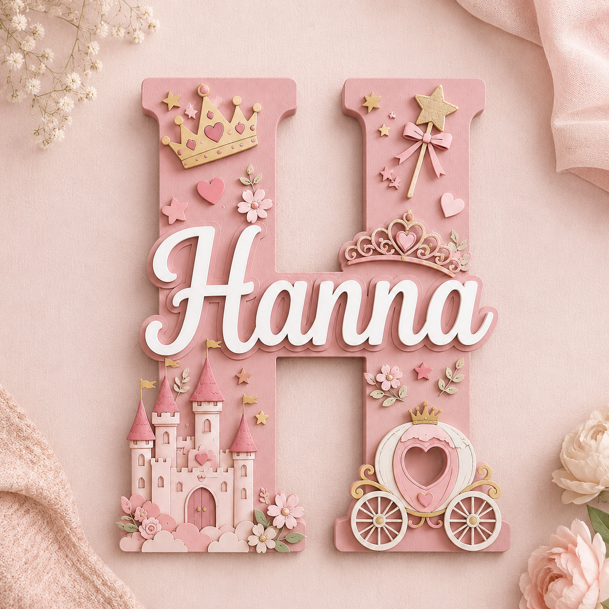 Personalized Princess Nursery Name Sign, Pink Castle Nursery Wall Decor, Fairy Tale Baby Name Sign, Girls Room Decor, Baby Shower Gift