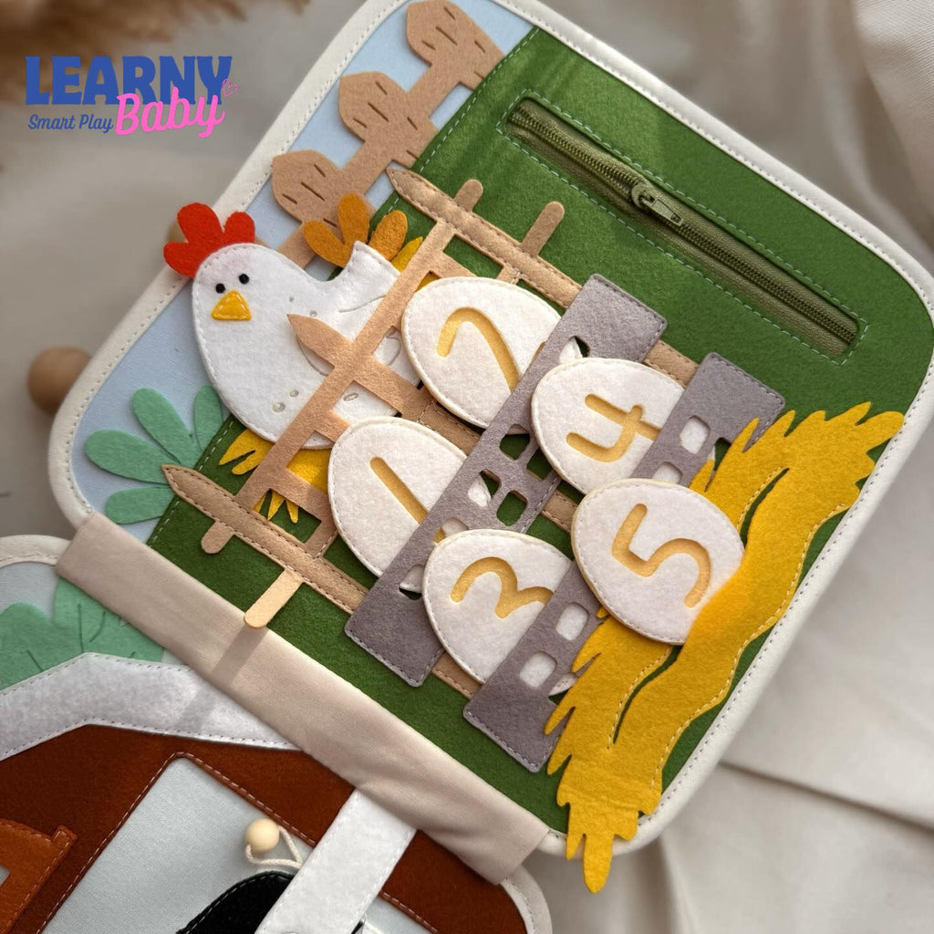 Personalized Farm Quiet Book for Toddlers, Custom Name Montessori Busy Book, Felt Sensory Activity Book, Fine Motor Learning Toy