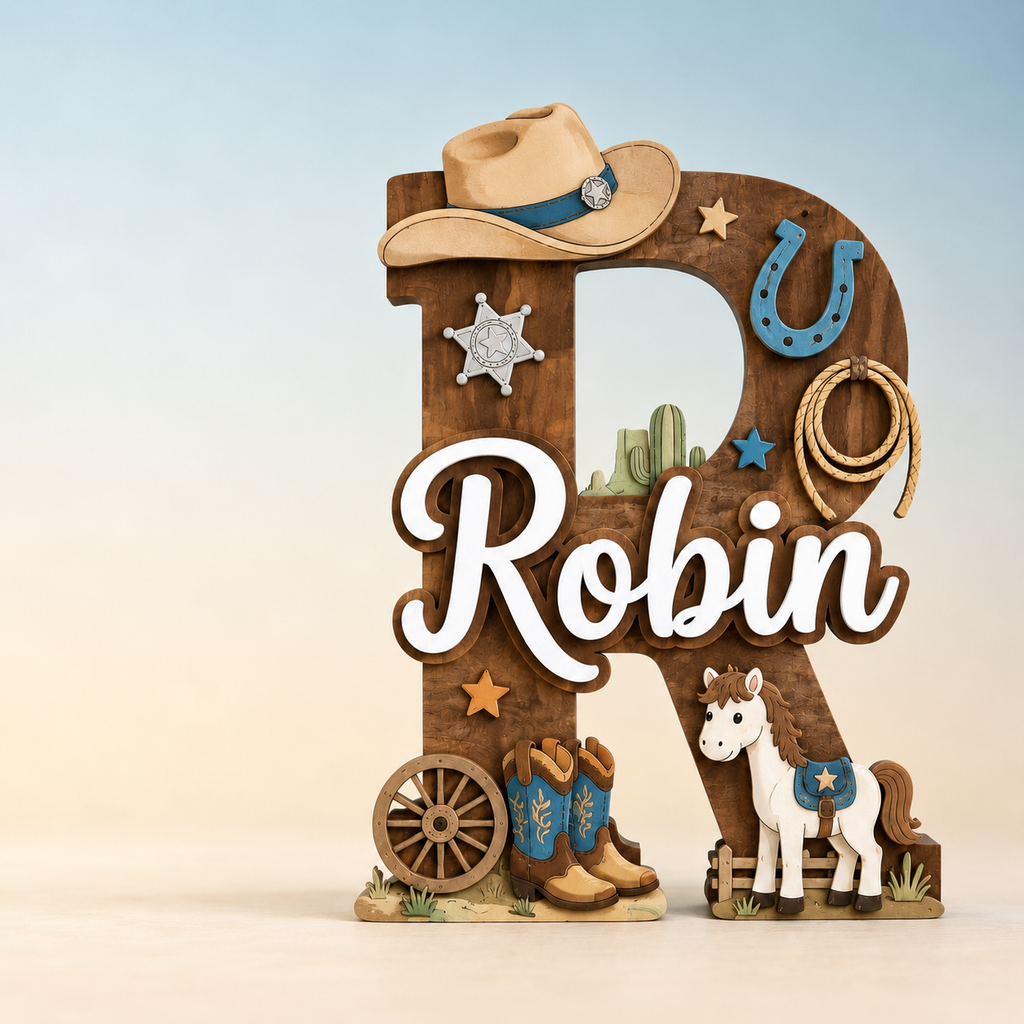 Personalized Cowboy Nursery Name Sign, Western Nursery Wall Decor, Horse Cactus Baby Name Sign, Custom Kids Room Decor