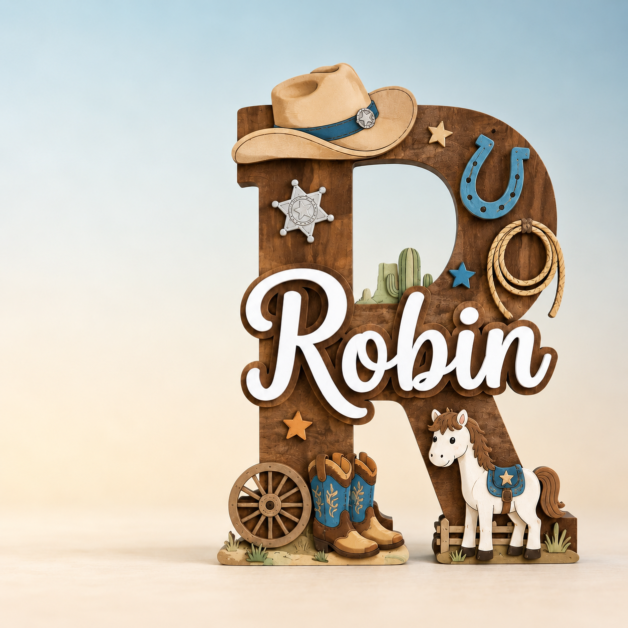 Personalized Cowboy Nursery Name Sign, Western Nursery Wall Decor, Horse Cactus Baby Name Sign, Custom Kids Room Decor