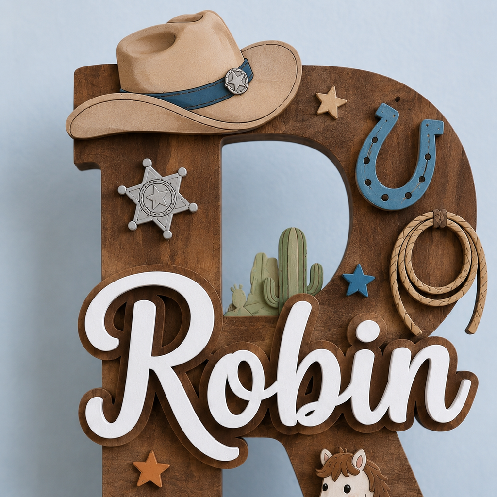 Personalized Cowboy Nursery Name Sign, Western Nursery Wall Decor, Horse Cactus Baby Name Sign, Custom Kids Room Decor
