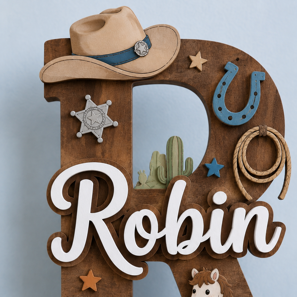 Personalized Cowboy Nursery Name Sign, Western Nursery Wall Decor, Horse Cactus Baby Name Sign, Custom Kids Room Decor