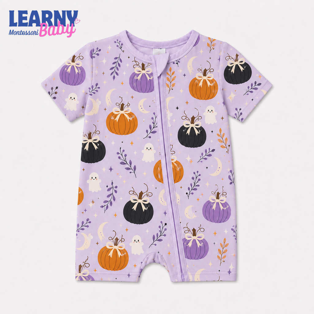 Purple Bow Pumpkin & Ghost Convertible Zippy – Baby’s First Halloween Outfit