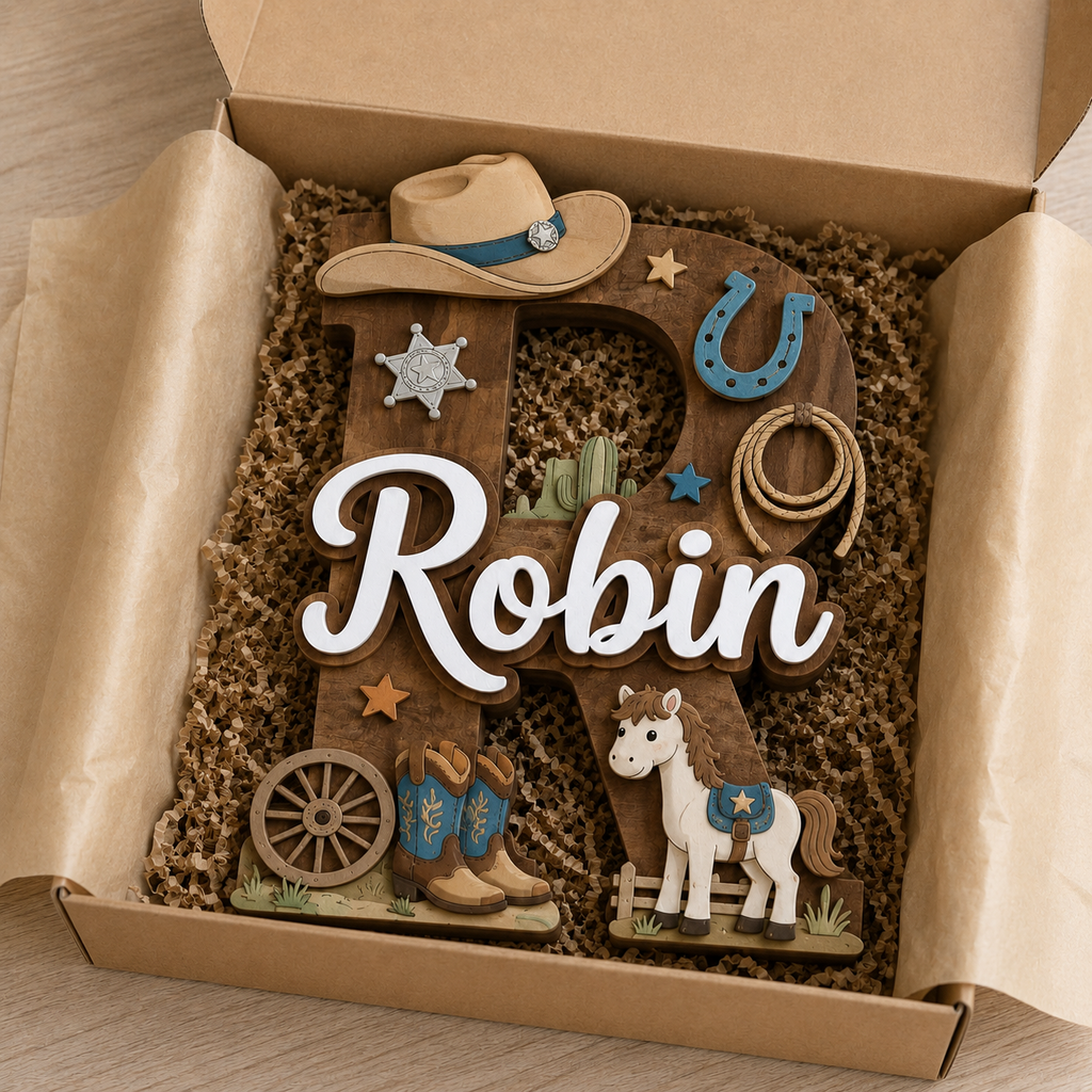 Personalized Cowboy Nursery Name Sign, Western Nursery Wall Decor, Horse Cactus Baby Name Sign, Custom Kids Room Decor