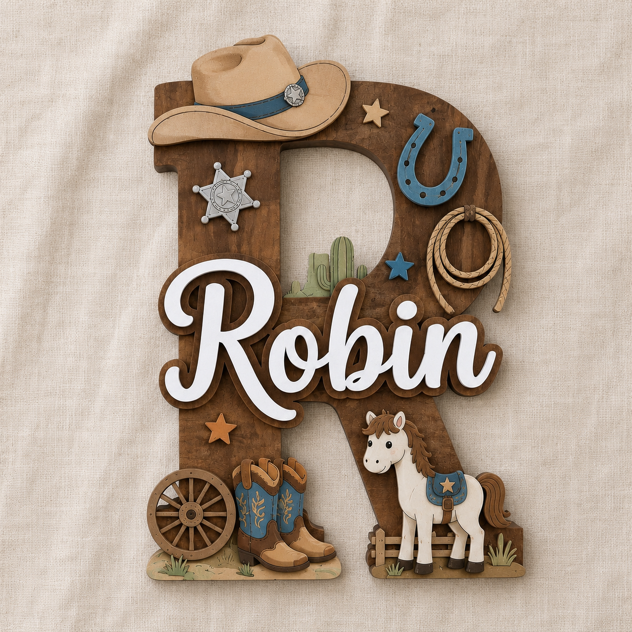 Personalized Cowboy Nursery Name Sign, Western Nursery Wall Decor, Horse Cactus Baby Name Sign, Custom Kids Room Decor