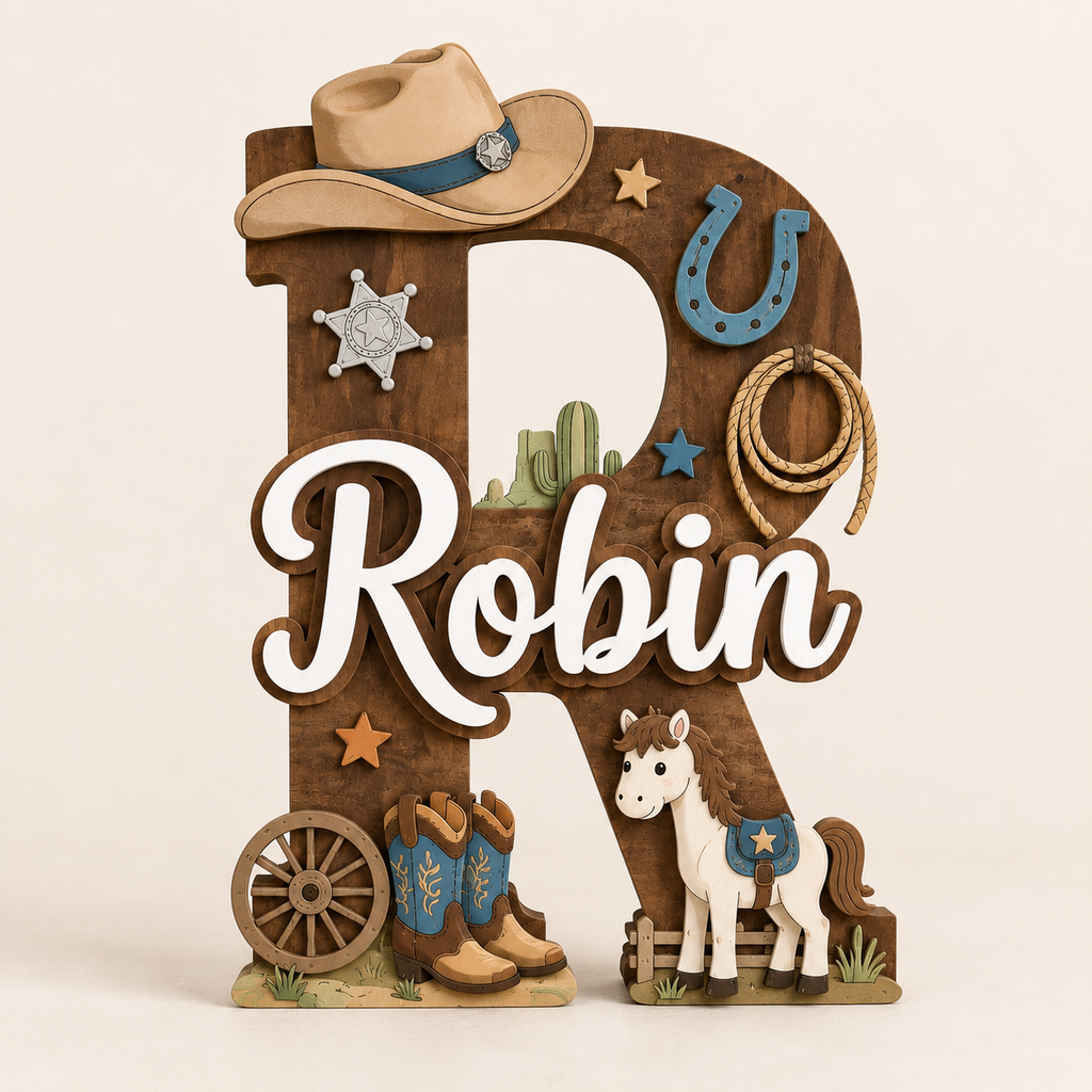 Personalized Cowboy Nursery Name Sign, Western Nursery Wall Decor, Horse Cactus Baby Name Sign, Custom Kids Room Decor