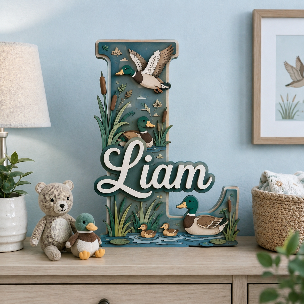 Personalized Mallard Duck Nursery Name Sign, Duck Hunting Nursery Decor, Mallard Baby Name Sign, Outdoor Kids Room Wall Art