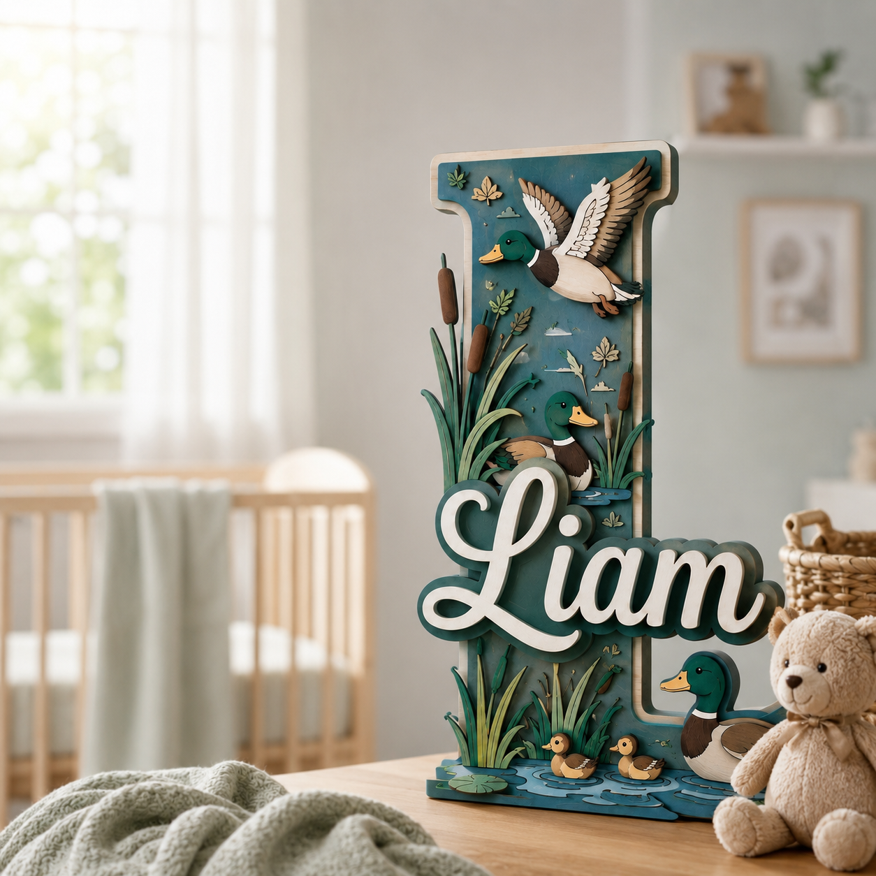 Personalized Mallard Duck Nursery Name Sign, Duck Hunting Nursery Decor, Mallard Baby Name Sign, Outdoor Kids Room Wall Art