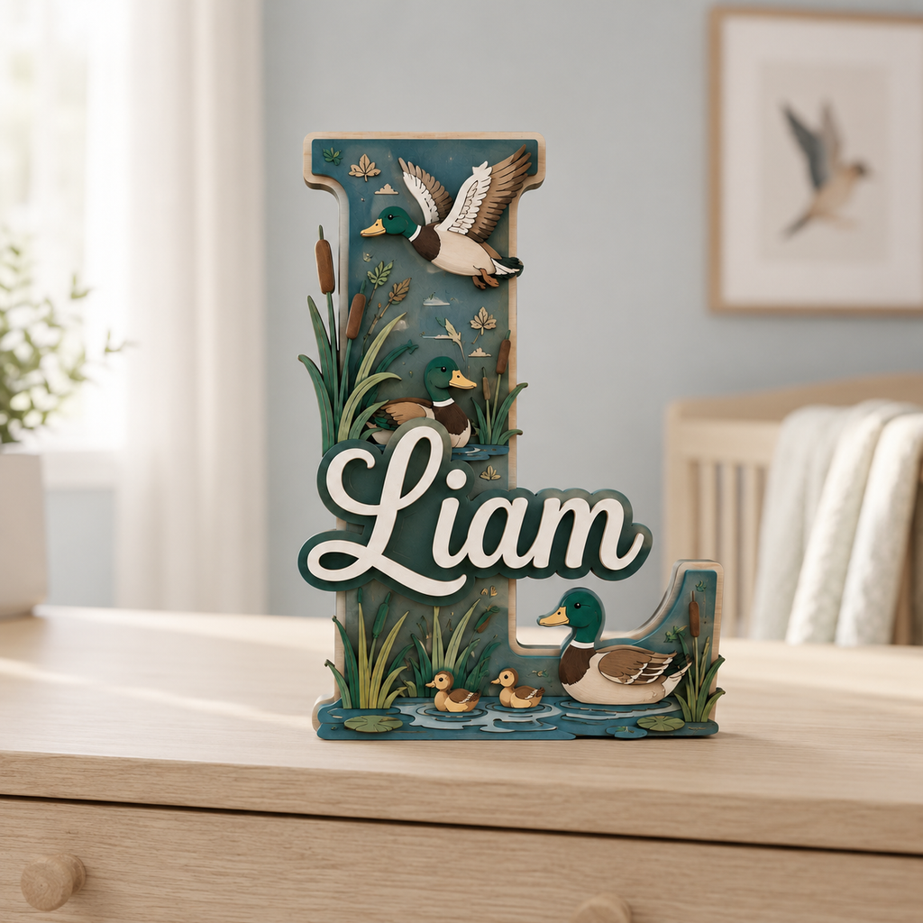 Personalized Mallard Duck Nursery Name Sign, Duck Hunting Nursery Decor, Mallard Baby Name Sign, Outdoor Kids Room Wall Art