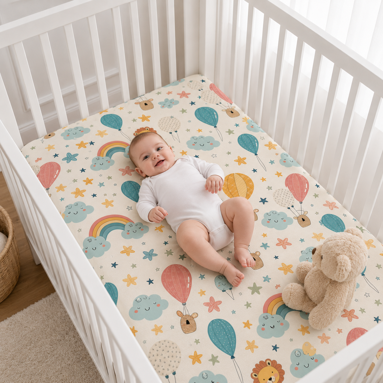 Hot Air Balloon Safari Bamboo Fitted Crib Sheet – Adventure Nursery Bedding