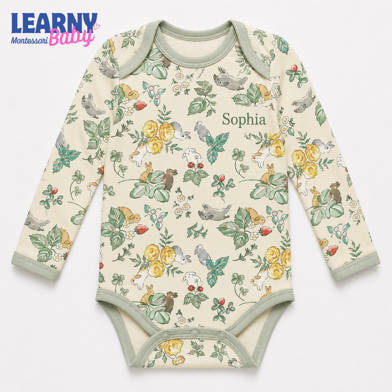 Bamboo Baby Bodysuit, Personalized Woodland Bunny Baby Onesie, Soft Bamboo Viscose Newborn Bodysuit