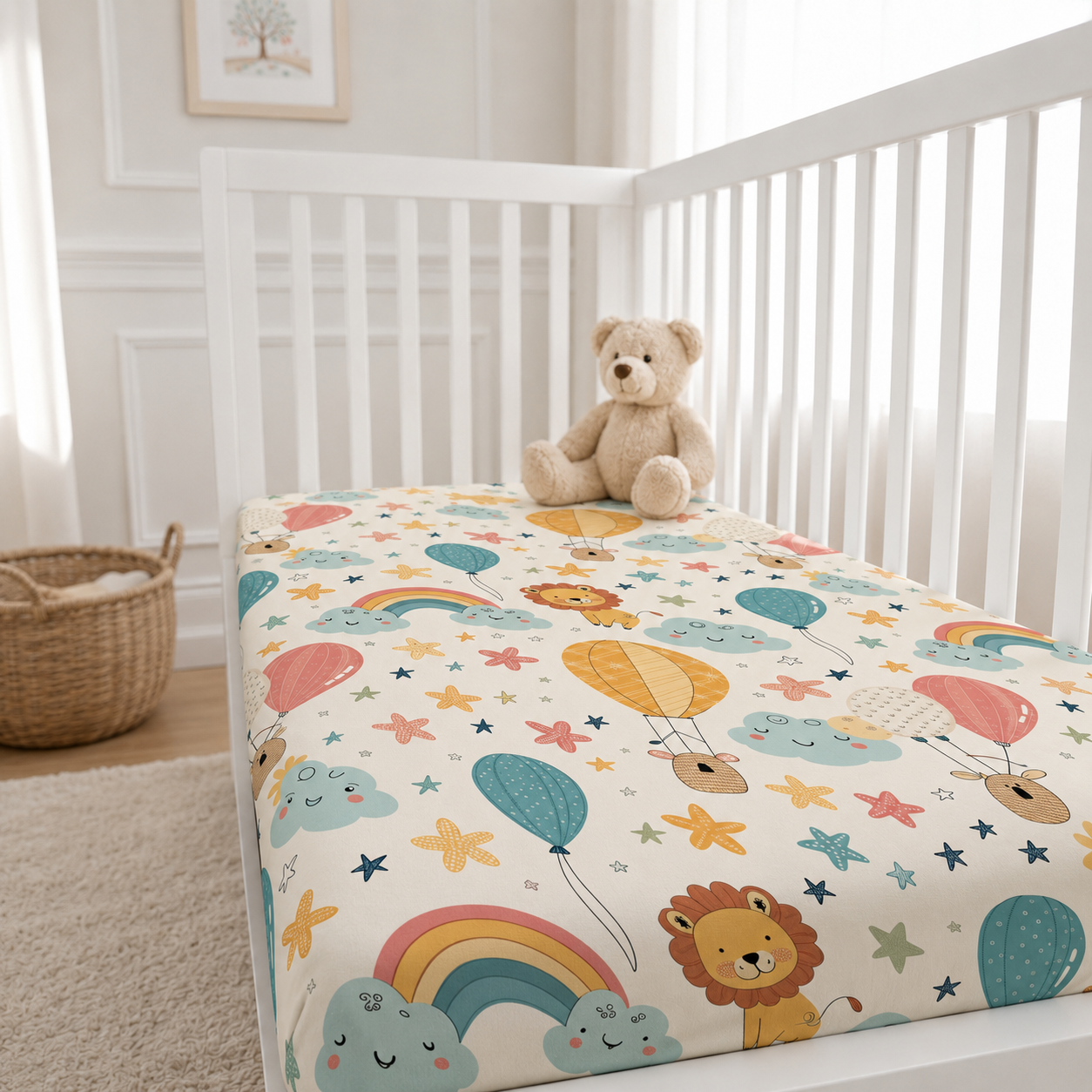 Hot Air Balloon Safari Bamboo Fitted Crib Sheet – Adventure Nursery Bedding