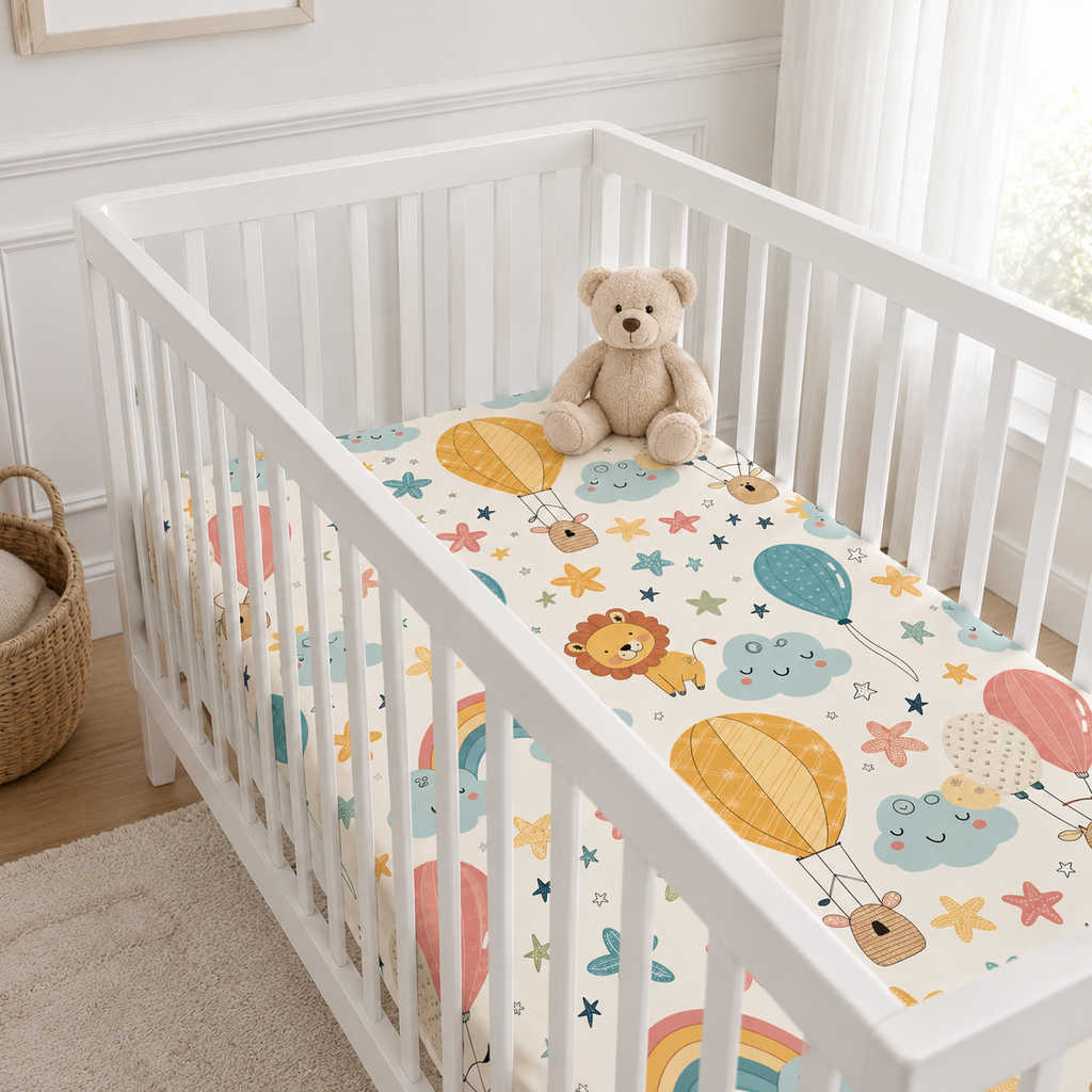 Hot Air Balloon Safari Bamboo Fitted Crib Sheet – Adventure Nursery Bedding