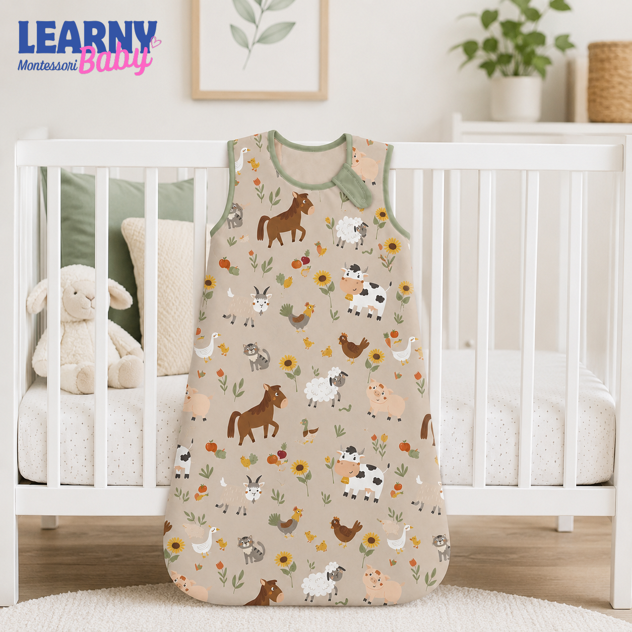 Farm Animal Bamboo Baby Sleep Sack, Cow Horse Sheep Wearable Blanket for Infant and Toddler, Neutral Nursery Gift