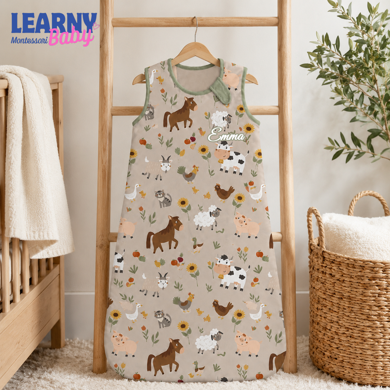 Farm Animal Bamboo Baby Sleep Bag, Cow Horse Sheep Wearable Blanket, Bamboo Sleep Sack for Infant & Toddler