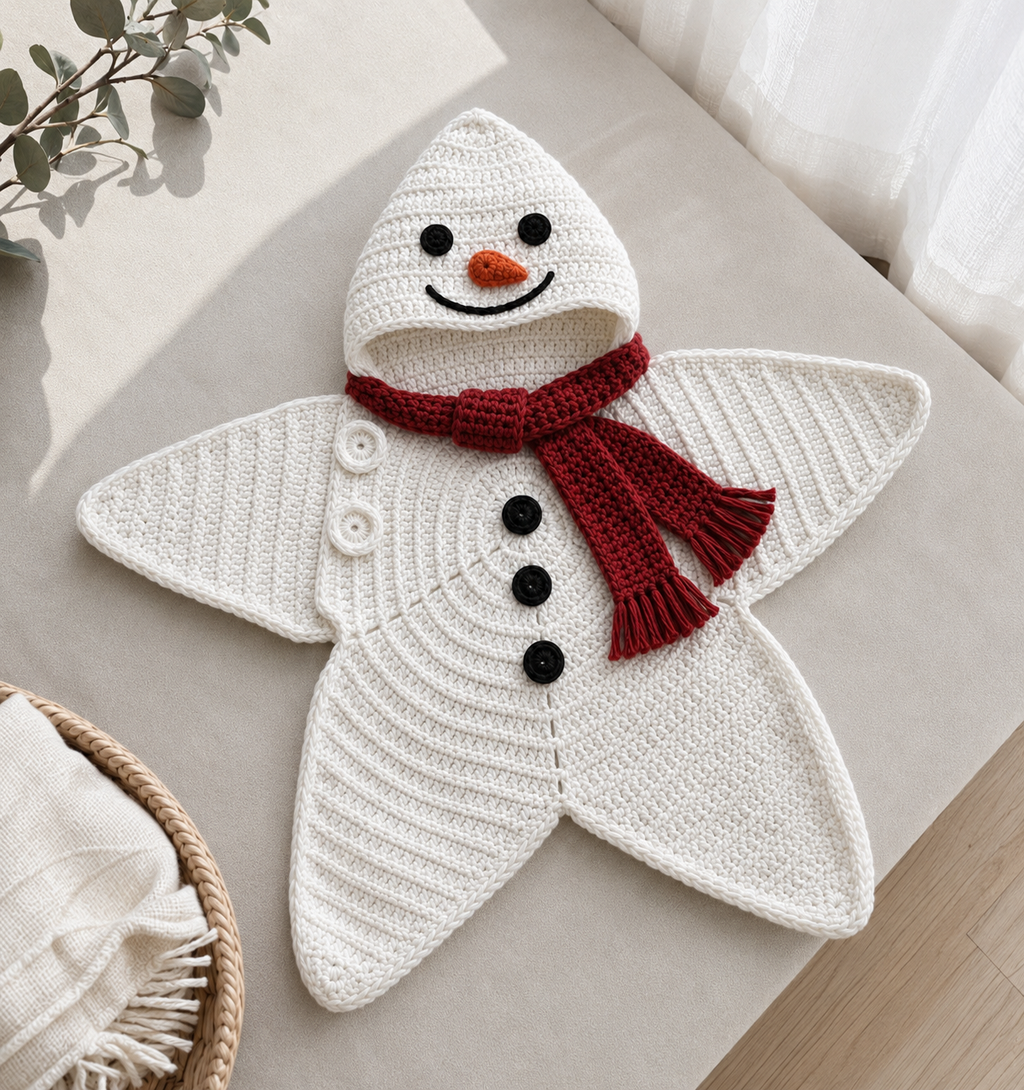 Crochet Snowman Star Baby Cocoon – Handmade Winter Baby Outfit