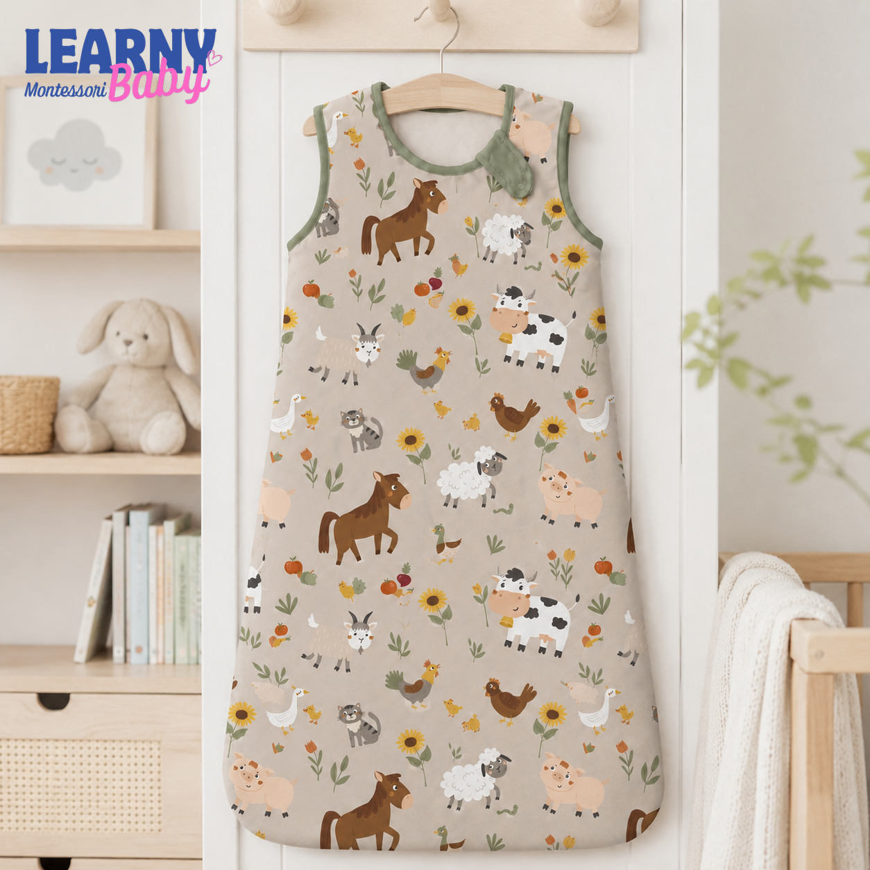 Farm Animal Bamboo Baby Sleep Sack, Cow Horse Sheep Wearable Blanket for Infant and Toddler, Neutral Nursery Gift