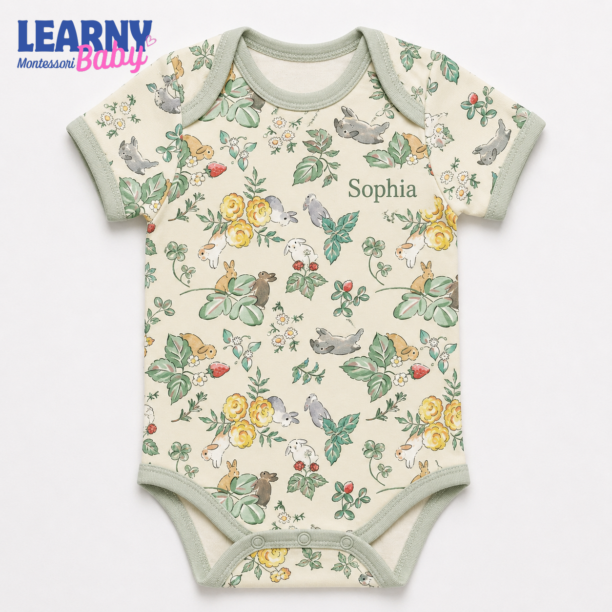Bamboo Baby Bodysuit, Personalized Woodland Bunny Baby Onesie, Soft Bamboo Viscose Newborn Bodysuit