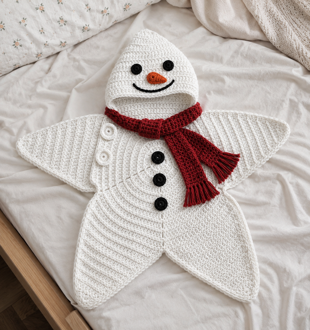 Crochet Snowman Star Baby Cocoon – Handmade Winter Baby Outfit