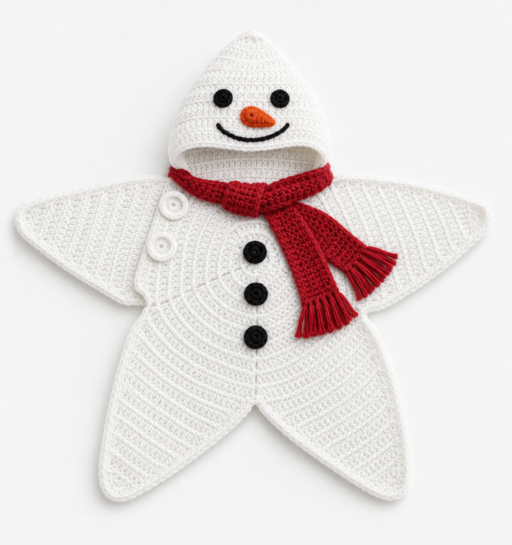 Crochet Snowman Star Baby Cocoon – Handmade Winter Baby Outfit