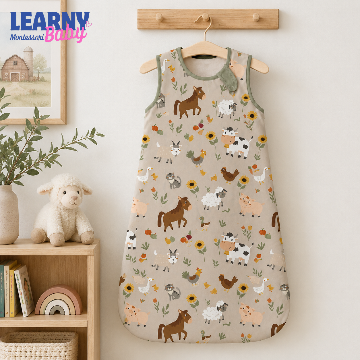 Farm Animal Bamboo Baby Sleep Sack, Cow Horse Sheep Wearable Blanket for Infant and Toddler, Neutral Nursery Gift