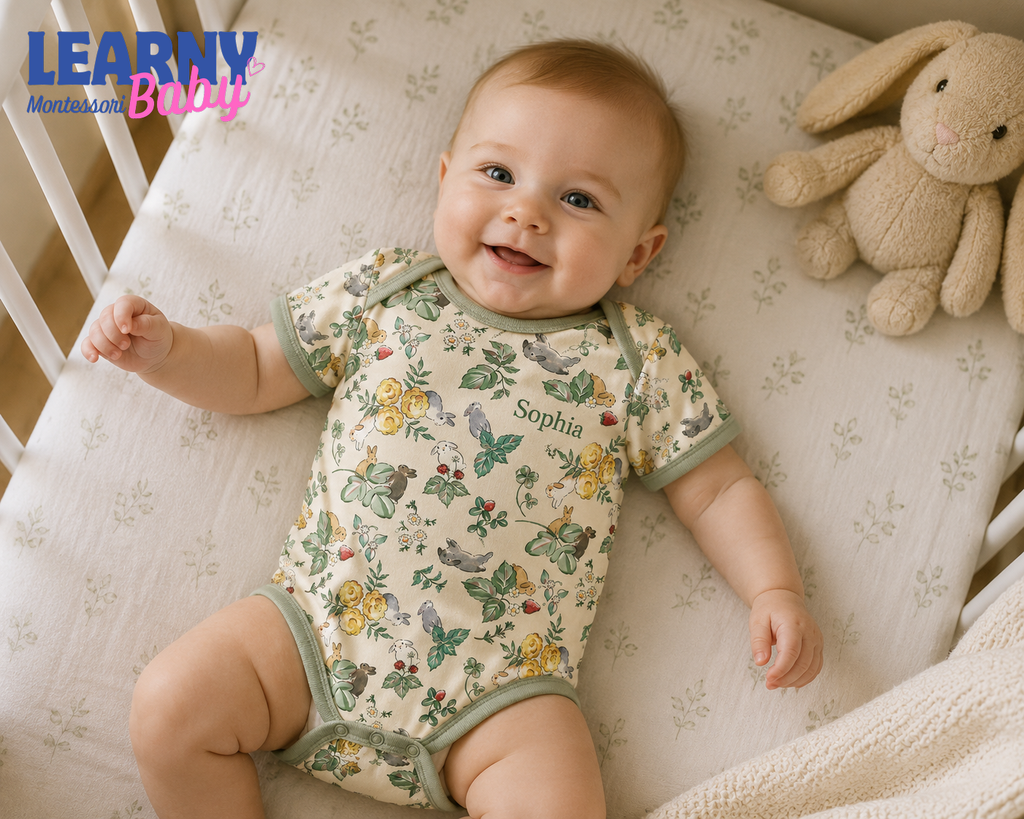 Bamboo Baby Bodysuit, Personalized Woodland Bunny Baby Onesie, Soft Bamboo Viscose Newborn Bodysuit