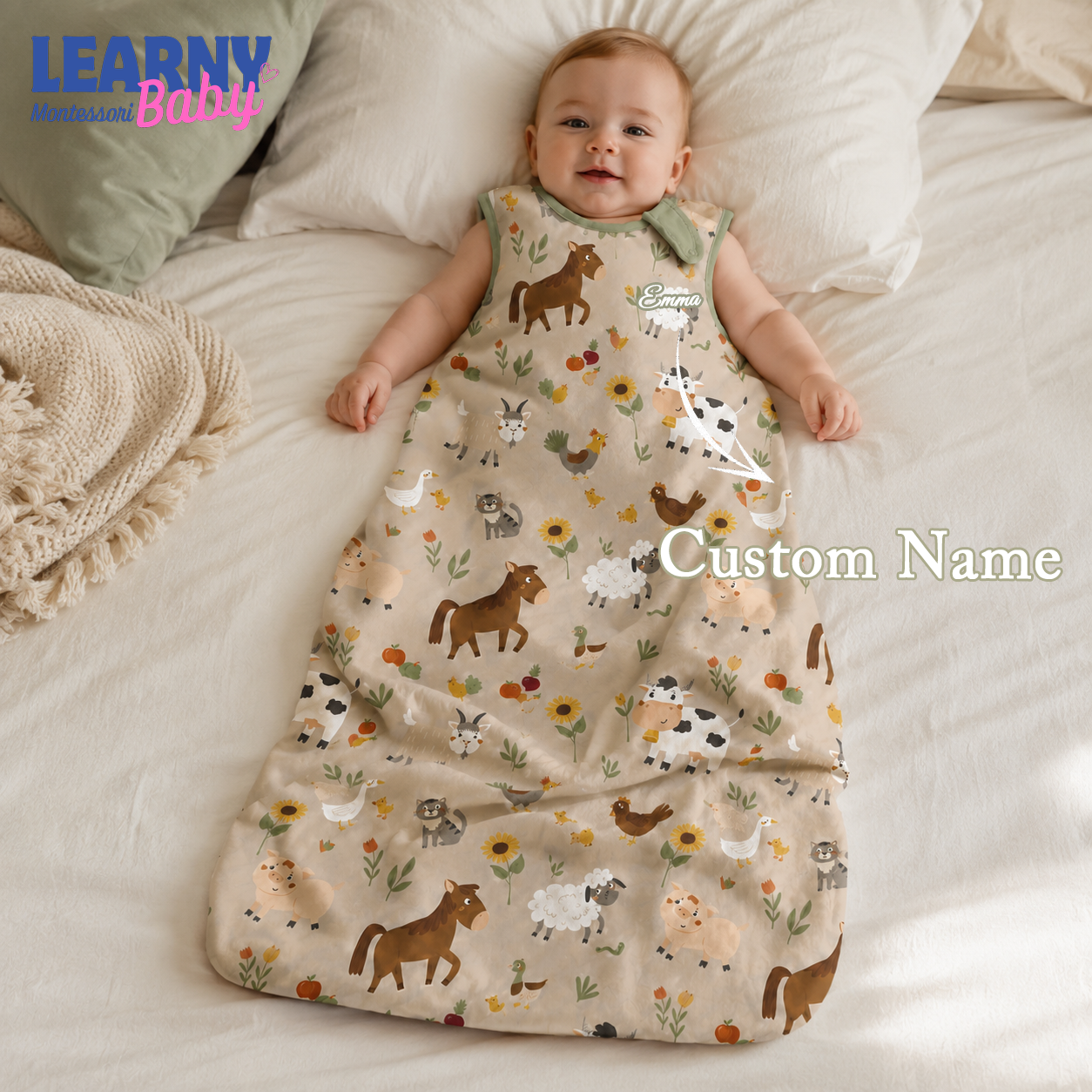 Farm Animal Bamboo Baby Sleep Bag, Cow Horse Sheep Wearable Blanket, Bamboo Sleep Sack for Infant & Toddler