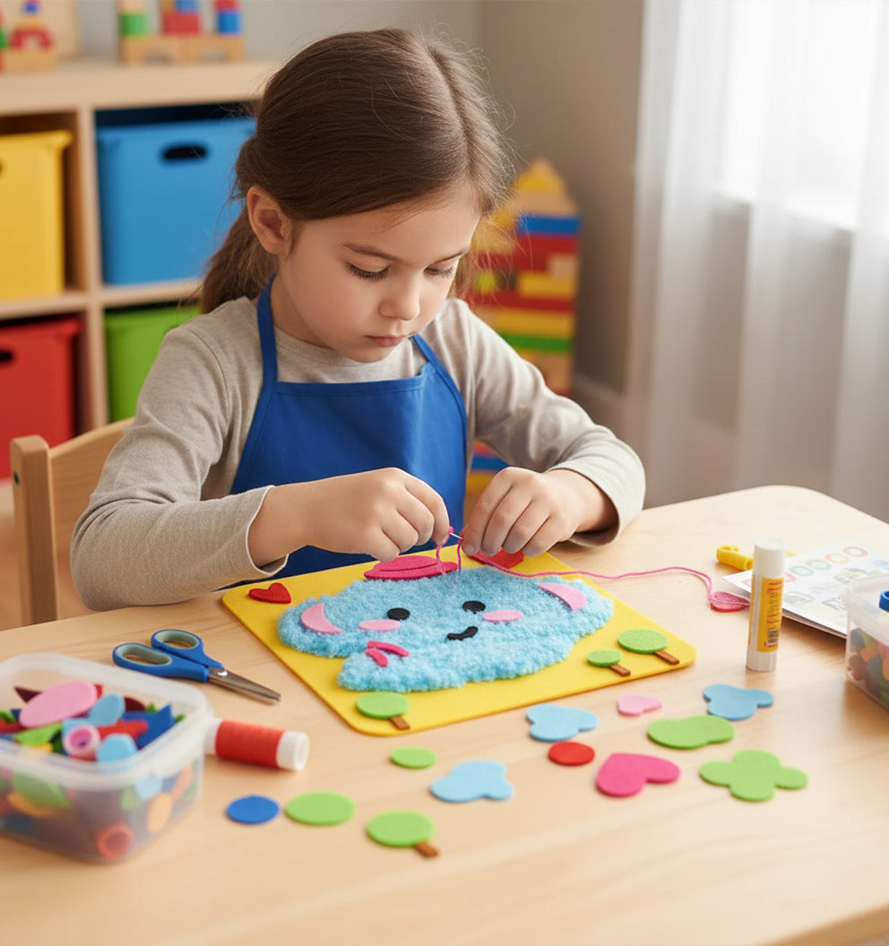 DIY Cartoon Animal Embroidery Doll Kit for Kids, Threading & Sewing Craft, Fine Motor & Focus Training, Ages 5–10