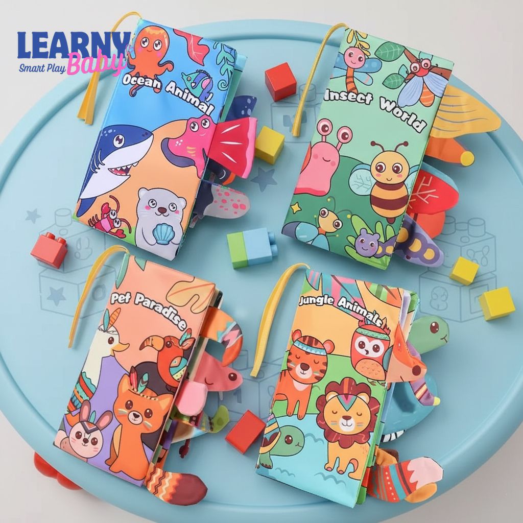 Waterproof Montessori Soft Baby Cloth Book with 3D Animals, Cognitive Sensory Fabric Book for Infants, Early Learning Educational Toy for Toddlers LBBB04