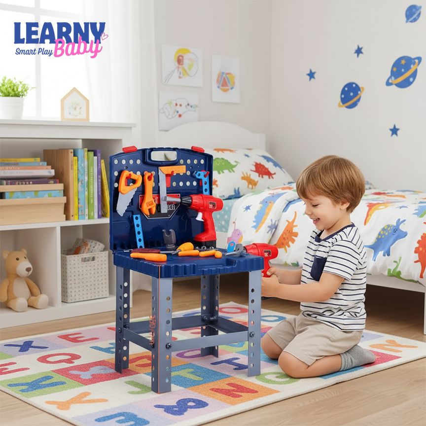 56-Piece Kids Tool Workbench Set – Pretend Play Construction Bench with Realistic Tools | Fine Motor & Role Play Skills, Ages 3–6