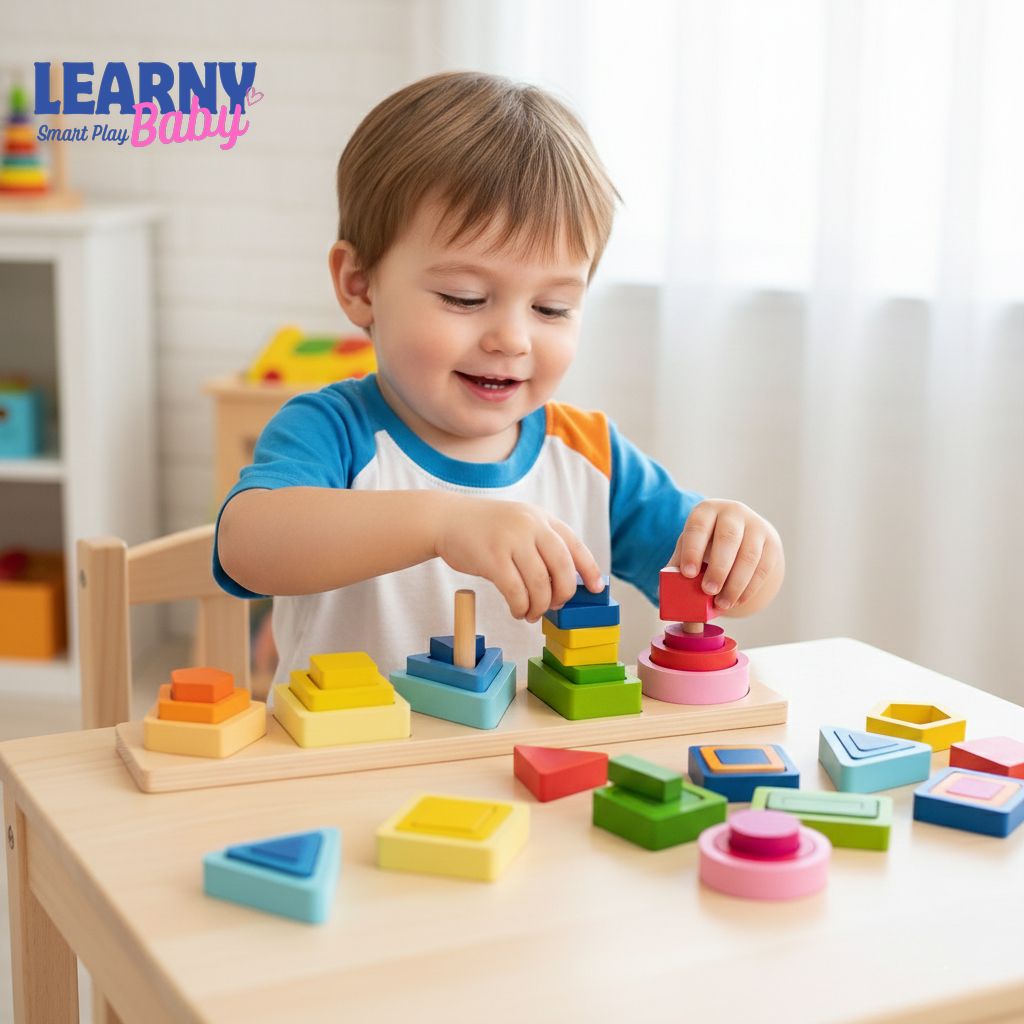 Montessori Wooden Sorting & Stacking Toy for Toddlers, Shape & Color Learning, Fine Motor Skills, Ages 1–4