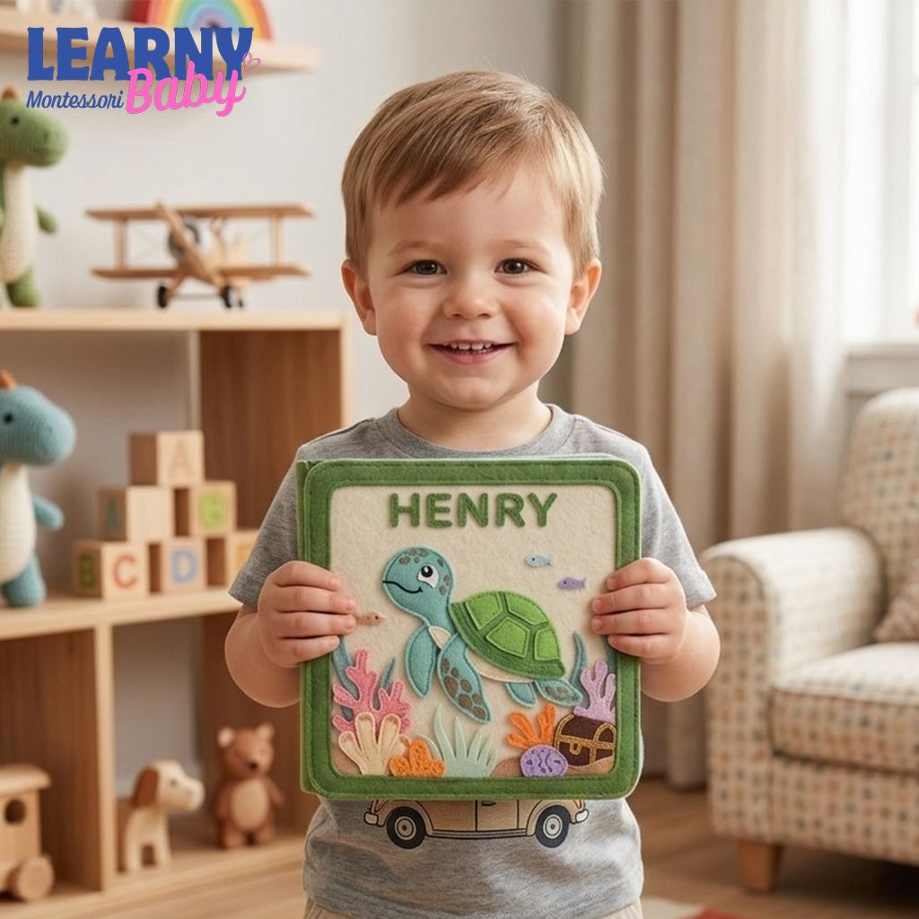 Personalized Turtle Busy Book for Toddlers, Montessori Felt Busy Book, Ocean Sensory Activity Book, Custom Name Gift for Kids QBLB43