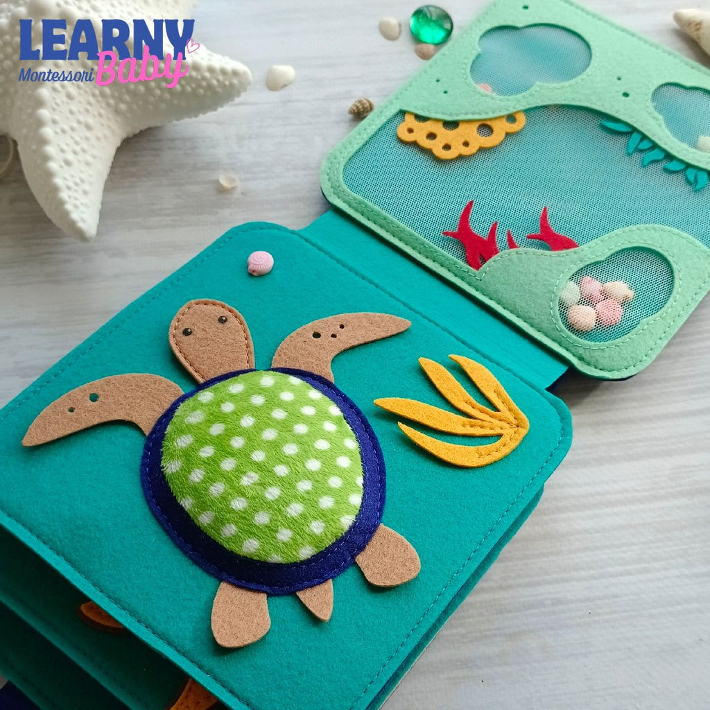 Personalized Turtle Busy Book for Toddlers, Montessori Felt Busy Book, Ocean Sensory Activity Book, Custom Name Gift for Kids QBLB43