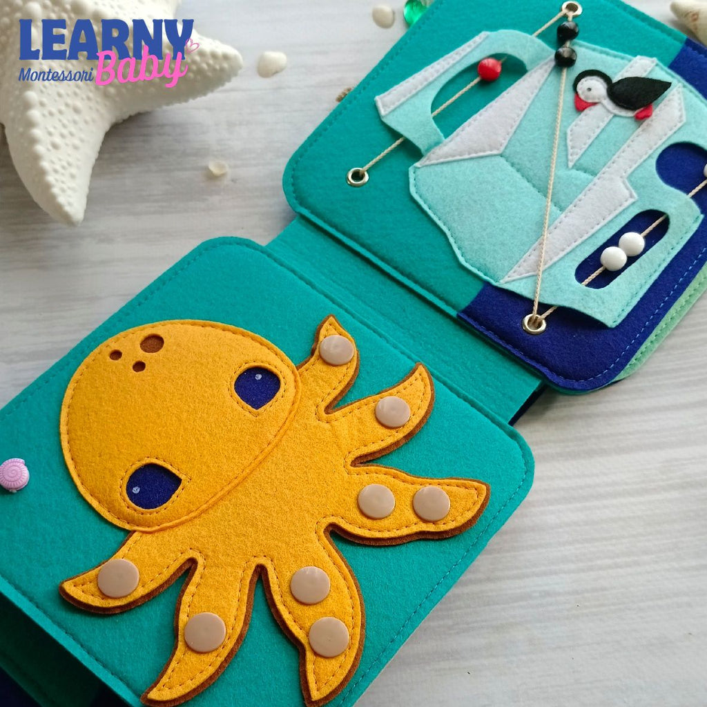 Personalized Turtle Busy Book for Toddlers, Montessori Felt Busy Book, Ocean Sensory Activity Book, Custom Name Gift for Kids QBLB43