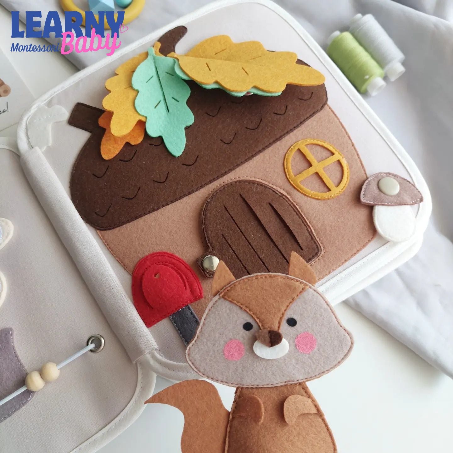 Personalized Bear Busy Book, Montessori Quiet Book for Toddlers, Sensory Learning Toy, Travel Activity Book QBLB63