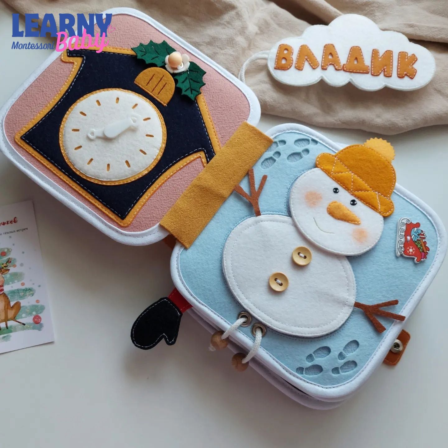 Personalized Christmas Reindeer Quiet Book for Toddlers, Custom Name Felt Activity Book, First Christmas Gift for Baby