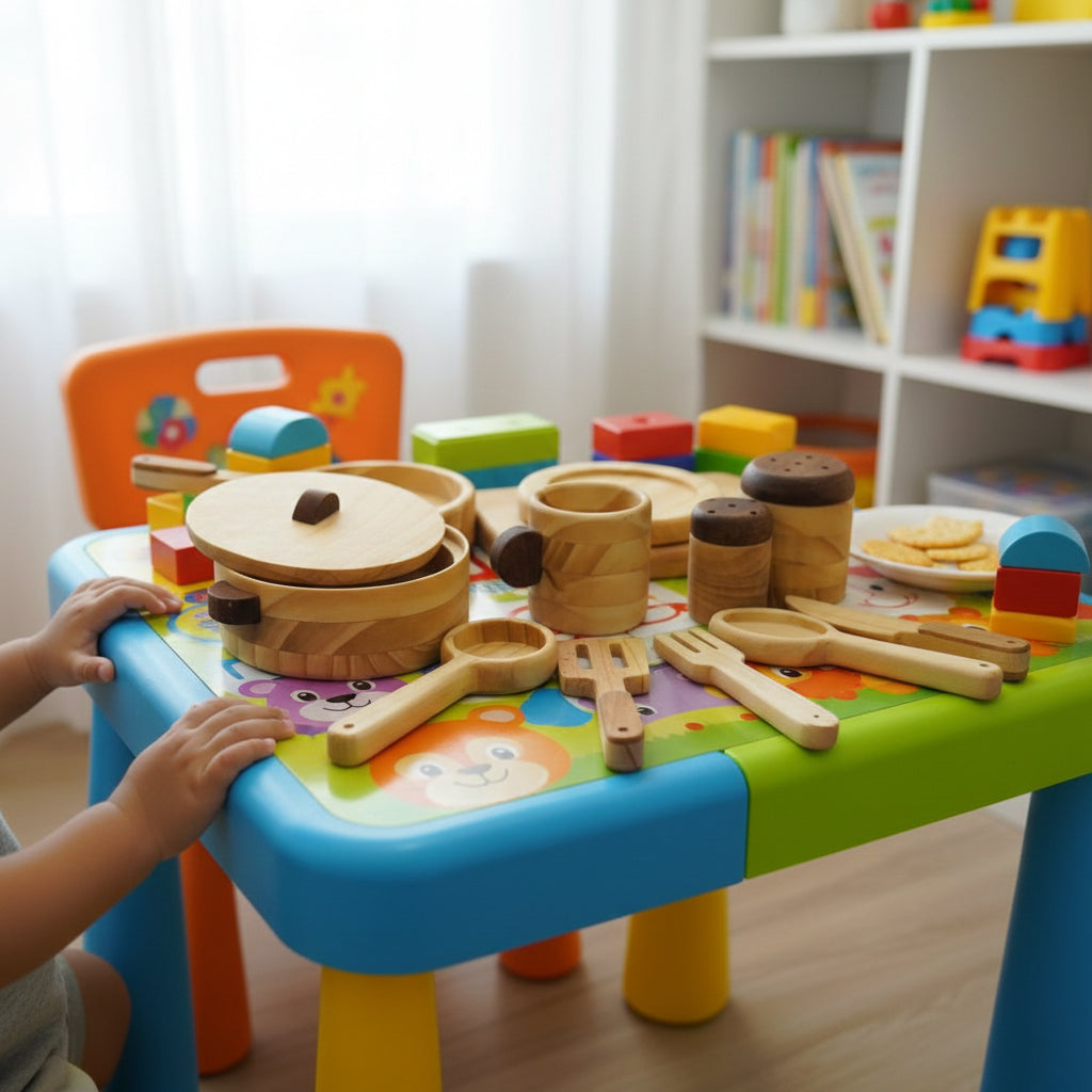 Wooden Cooking Toy Set for Kids – 15 Pieces Pretend Play Kitchen Accessories