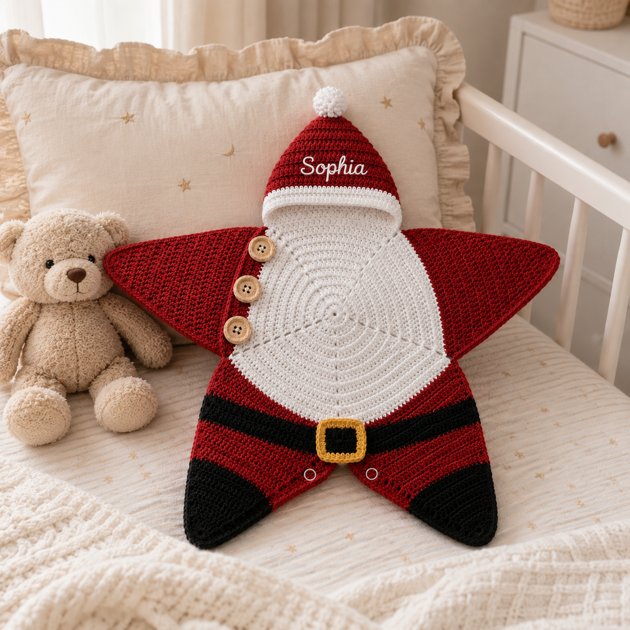Crochet Santa Claus Star Baby Cocoon – Personalized Christmas Baby Outfit