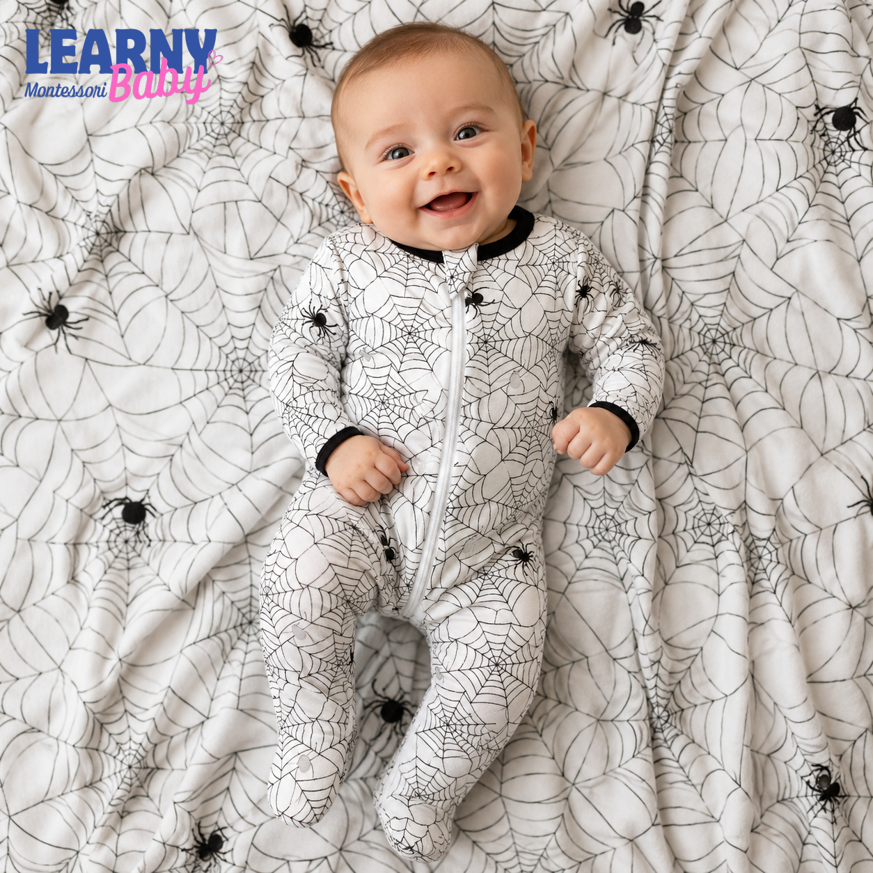 Spider Web Bamboo Zippy Footie – Halloween Baby Pajamas