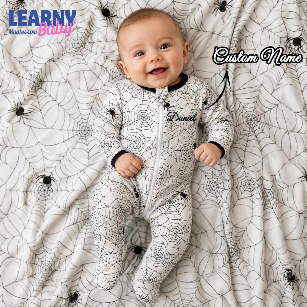 Spider Web Bamboo Zippy Footie – Halloween Baby Pajamas