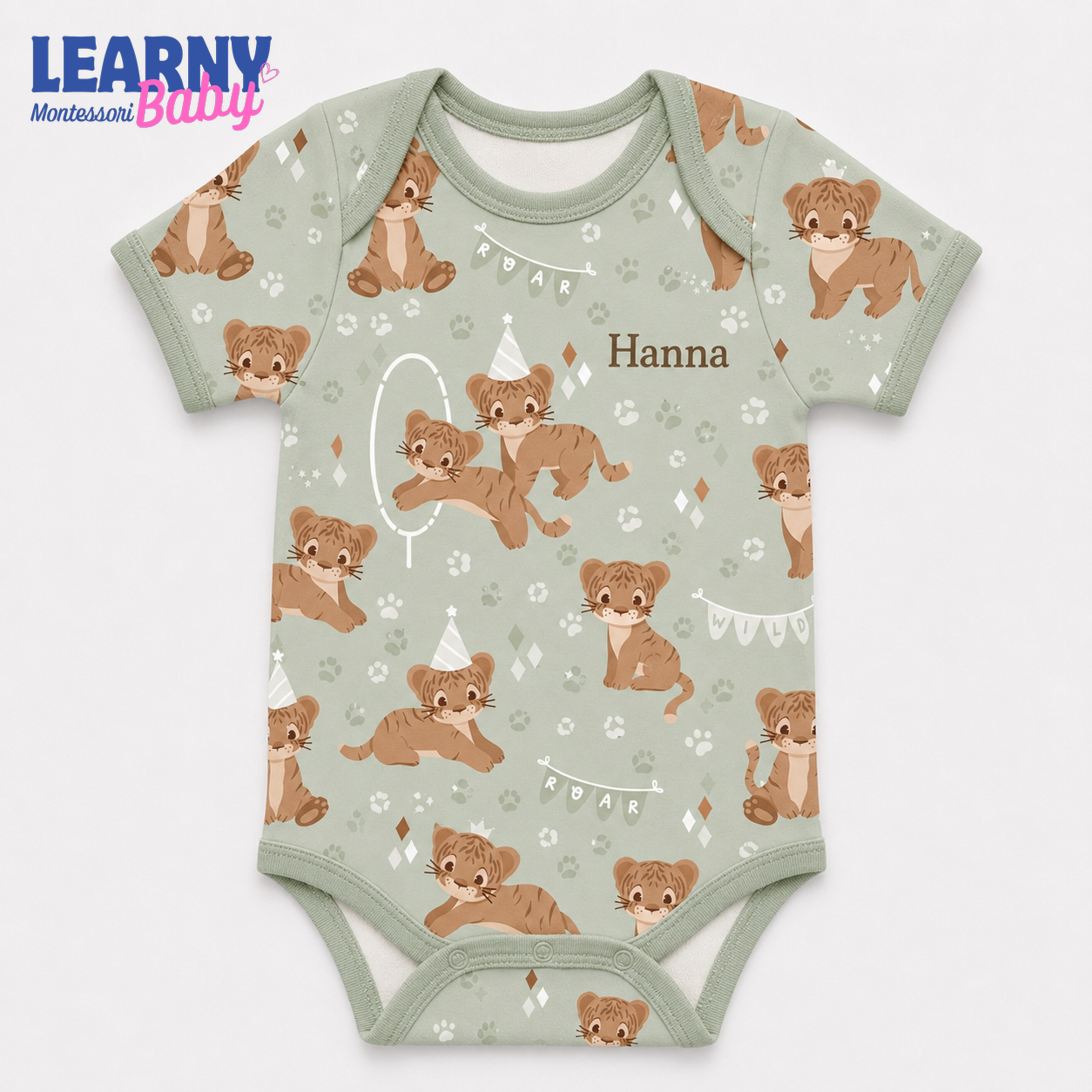 Bamboo Baby Bodysuit, Personalized Baby Tiger Onesie, Soft Bamboo Viscose Infant Bodysuit